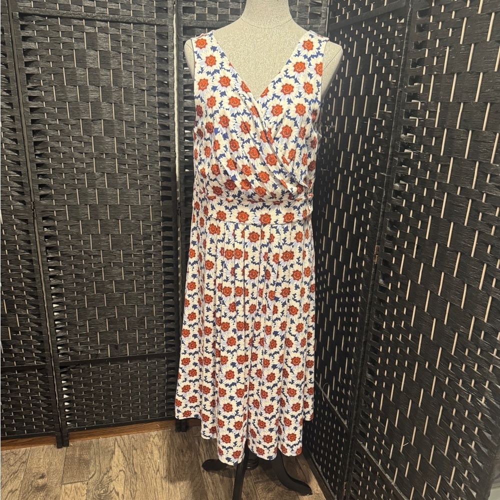 Lands' End Floral Wrap Mid Dress - White and red. Sz L/T